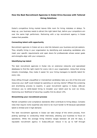 How the Best Recruitment Agencies in Dubai Drive Success with Tailored Hiring Solutions