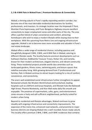 2, 3 & 4 BHK Flats in Wakad Pune | Premium Residences & Connectivity