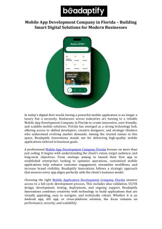Mobile App Development Company in Florida – Building Smart Digital Solutions for Modern Businesses