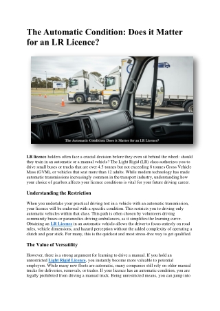 The Automatic Condition Does it Matter for an LR Licence