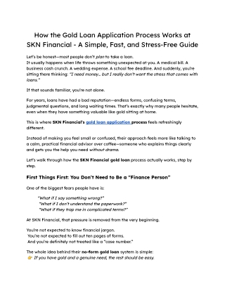 How the Gold Loan Application Process Works at SKN Financial - A Simple, Fast, and Stress-Free Guide