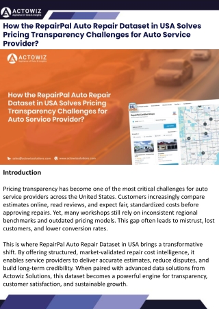 RepairPal Auto Repair Dataset in USA