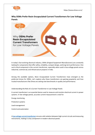 Why OEMs Prefer Resin Encapsulated Current Transformers for Low Voltage Panels-Elmex