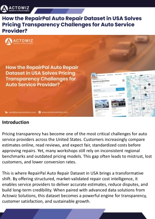 RepairPal Auto Repair Dataset in USA