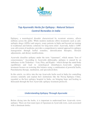 Top Ayurvedic Herbs for Epilepsy Natural Seizure Control Remedies in India