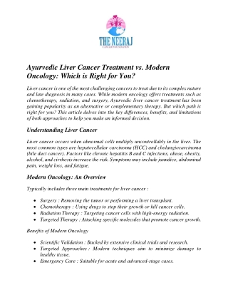 Ayurvedic Liver Cancer Treatment vs Modern Oncology Which is Right for You