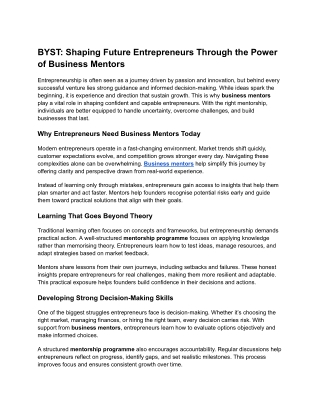 BYST_ Shaping Future Entrepreneurs Through the Power of Business Mentors
