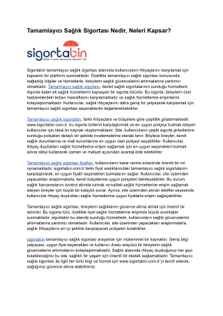 Tamamlayıcı Sağlık Sigortası Nedir, Neleri Kapsar ? sigortabin