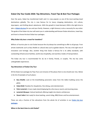 Dubai City Tour Guide 2026: Top Attractions, Travel Tips & Best Tour Packages