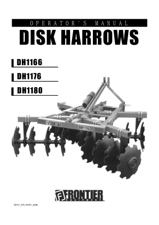 John Deere Frontier DH1166 DH1176 DH1180 Disk Harrows Operator’s Manual Instant Download (Publication No. 5TL15191)