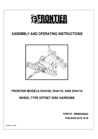 John Deere Frontier DH4108 DH4110 DH4114 Wheel-Type Offset Disk Harrows Operator’s Manual Instant Download (Publication