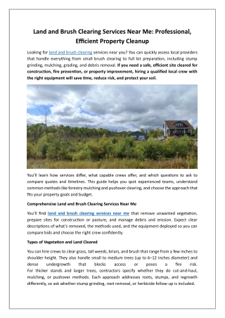 Land and Brush Clearing Services Near Me Professional, Efficient Property Cleanup