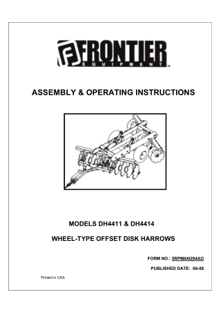 John Deere Frontier DH4411 DH4414 Wheel-Type Offset Disk Harrows Operator’s Manual Instant Download (Publication No. 5RP