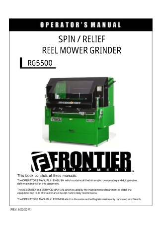 John Deere Frontier RG5500 SpinRelief Reel Mower Grinder Operator’s and Service Manual Instant Download (Publication No.