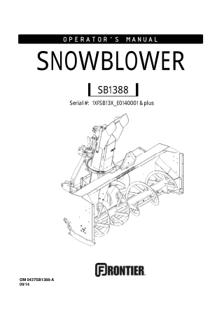 John Deere Frontier SB1388 Snowblower (Serial No1XFSB13X-E0140001&PLUS) Operator’s Manual Instant Download (Publication