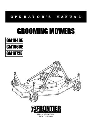 John Deere GM1048E GM1060E GM1072E Grooming Mowers Operator’s Manual Instant Download (Publication No. 5BP960379B)
