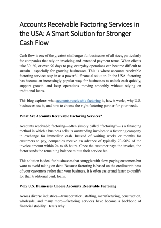 Accounts Receivable Factoring Services in the USA A Smart Solution for Stronger Cash Flow