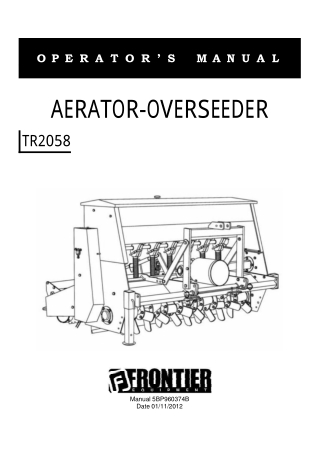 John Deere TR2058 Aerator-Overseeder Operator’s Manual Instant Download (Publication No. 5BP960374B)