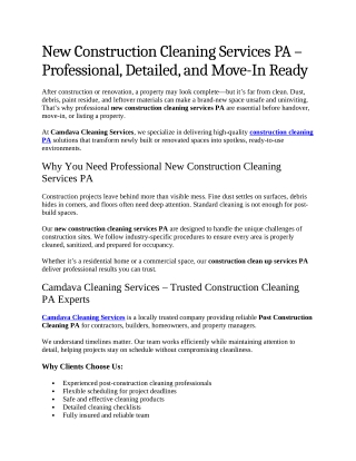 2- New Construction Cleaning Services PA – Professional, Detailed, and Move-In Ready