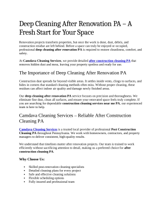 3- Deep Cleaning After Renovation PA – A Fresh Start for Your Space