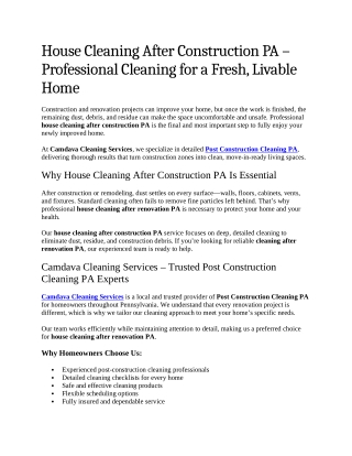 4- House Cleaning After Construction PA – Professional Cleaning for a Fresh, Livable Home