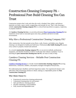 5- Construction Cleaning Company PA – Professional Post-Build Cleaning You Can Trust