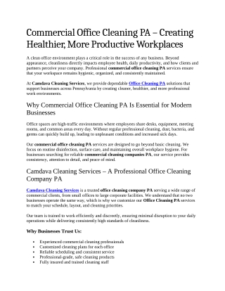 7- Commercial Office Cleaning PA – Creating Healthier, More Productive Workplaces