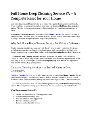 8- Full Home Deep Cleaning Service PA – A Complete Reset for Your Home