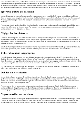 Les 8 principales erreurs liées aux backlinks dans l’industrie du tourisme.