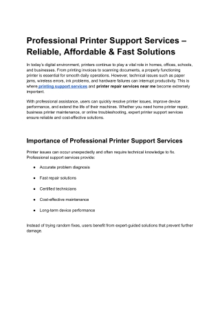 Affordable Printer Support Services – Expert Printer Repair Services Near Me