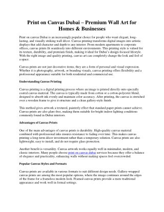 Print on Canvas Dubai – Premium Wall Art for Homes & Businesses