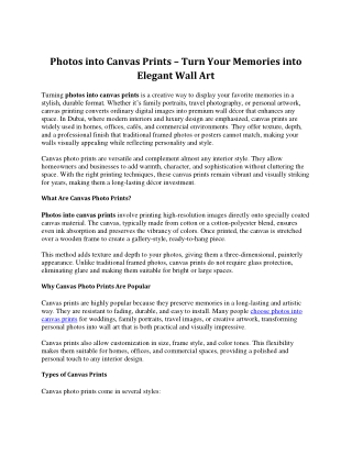 Photos into Canvas Prints – Turn Your Memories into Elegant Wall Art