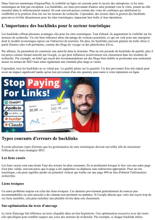 Pourquoi les erreurs de backlinks sont fatales pour les sites touristiques ?