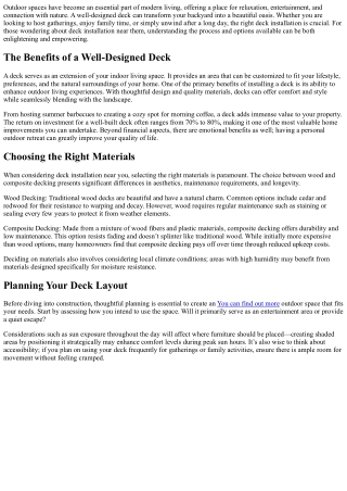 Creating Functional Outdoor Spaces: Deck Installation Near Me