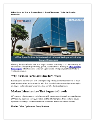 Office Space for Rent in Business Park – Modern Workspaces for Growing Businesse