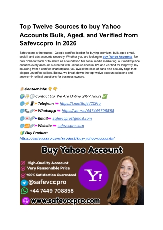 Top Twelve Sources to buy Yahoo Accounts Bulk, Aged, and Verified from Safevcc