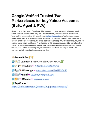 Google-Verified Trusted Two Marketplaces for buy Yahoo Accounts (Bulk, Aged & PV