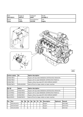Volvo EC160B LC (EC160BLC) Excavator Parts Catalogue Manual Instant Download (SN 12001 and up)