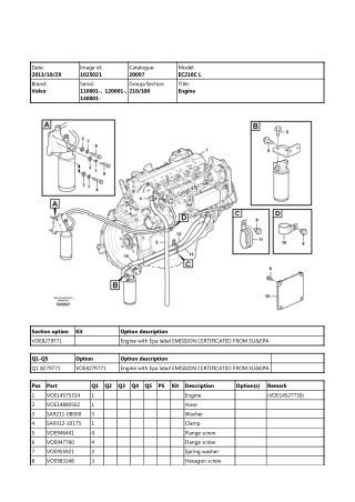 Volvo EC210C L, EC210C LD, EC210C LR, EC210C N, EC210C NL Excavator Parts Catalogue Manual Instant Download (SN 110001 a