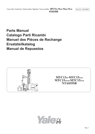 Yale (B869) MTC13 MTC15 Forklift Truck Parts Catalogue Manual Instant Download