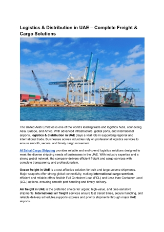 Logistics & Distribution in UAE – Complete Freight & Cargo Solutions