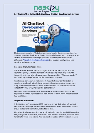Key Factors That Define High-Quality AI Chatbot Development Services