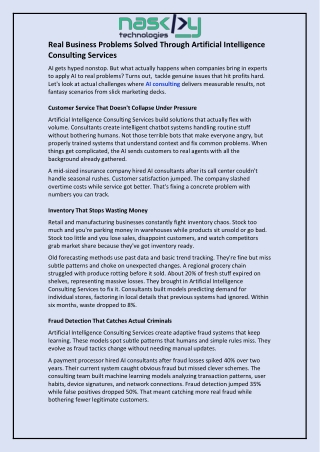 Real Business Problems Solved Through Artificial Intelligence Consulting Service