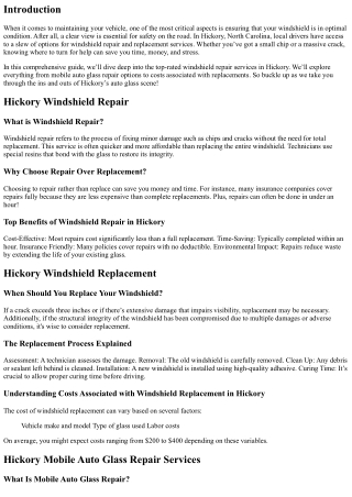 Local Insights: Top Rated Windshield Repair Services in Hickory