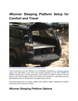 4Runner Sleeping Platform Setup for Comfort and Travel