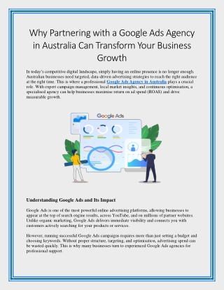 Why Partnering with a Google Ads Agency in Australia Can Transform Your Business Growth