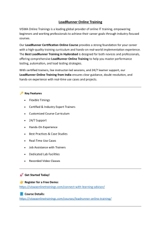 LoadRunner Online Training & Real Time Support From India, Hyderabad