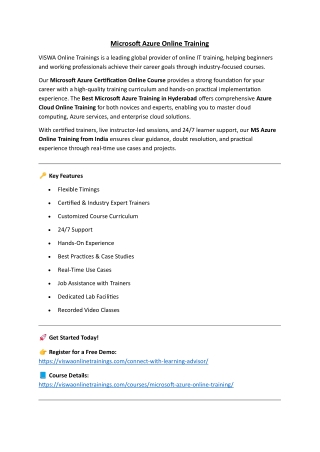 Microsoft Azure Online Coaching Classes In India, Hyderabad