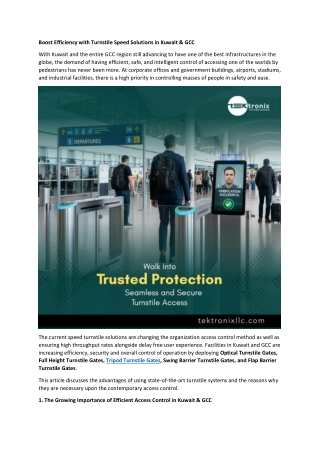 Boost Efficiency with Turnstile Speed Solutions in Kuwait & GCC