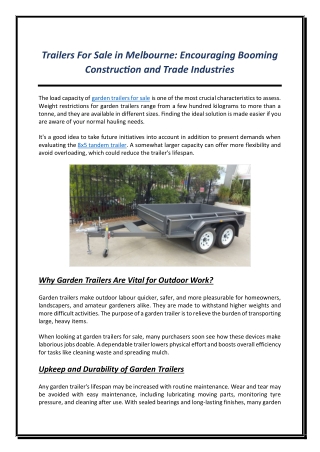 Trailers For Sale in Melbourne Encouraging Booming Construction and Trade Industries